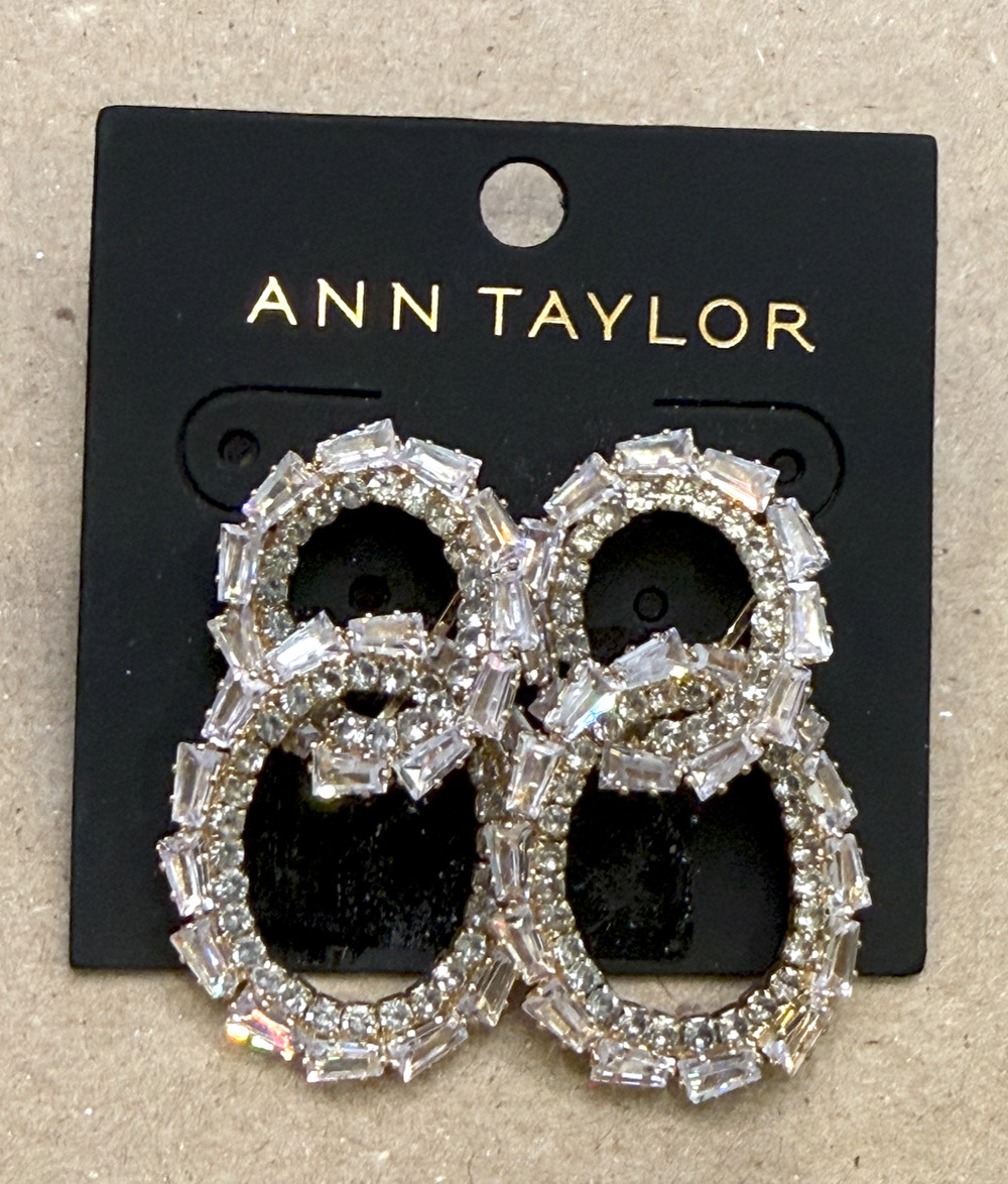 NEW ANN TAYLOR CRYSTAL BAGUETTE DOUBLE HOOP EARRINGS